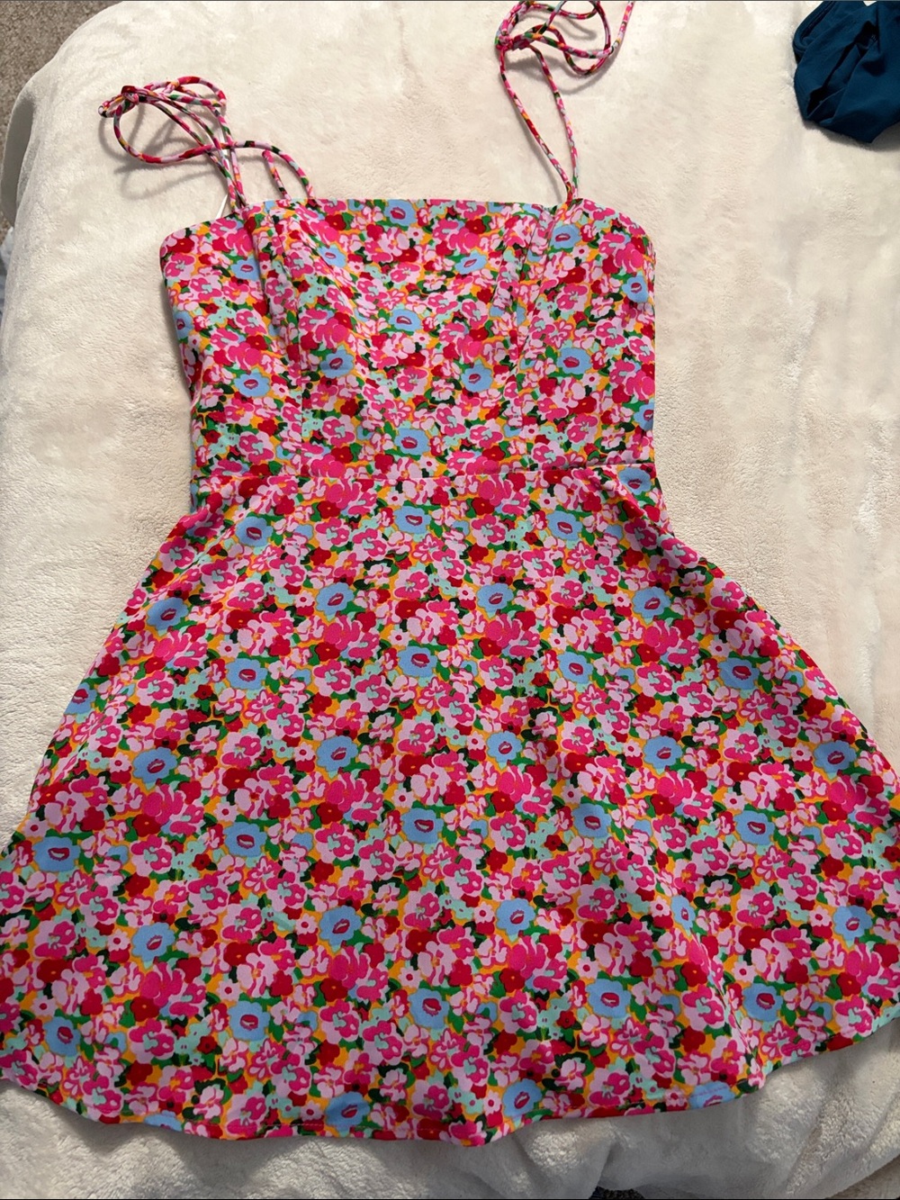 Floral Spaghetti-Strap Mini Dress in Pink